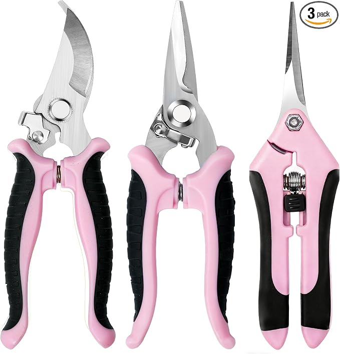 EWPJDK 3 Pack Garden Pruning Shears, Stainless Steel Shears, Gardening Shears, Scissors, Garden Clippers, Pruning Snips, Pruning Shears for Gardening Tools (Pink)