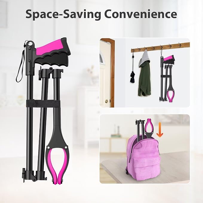 36" Grabber Reacher Tool, Foldable Reacher Grabber Pickup Tool with 360° Rotating Jaw & Two Magnets, Extra Long Trash Picker Upper Grabber, Lightweight Grabbers for Seniors, Pink | 360° Rotating Jaw, Magnetic Tip, Long Hand Grip Pickup Tool, Silicone N...
