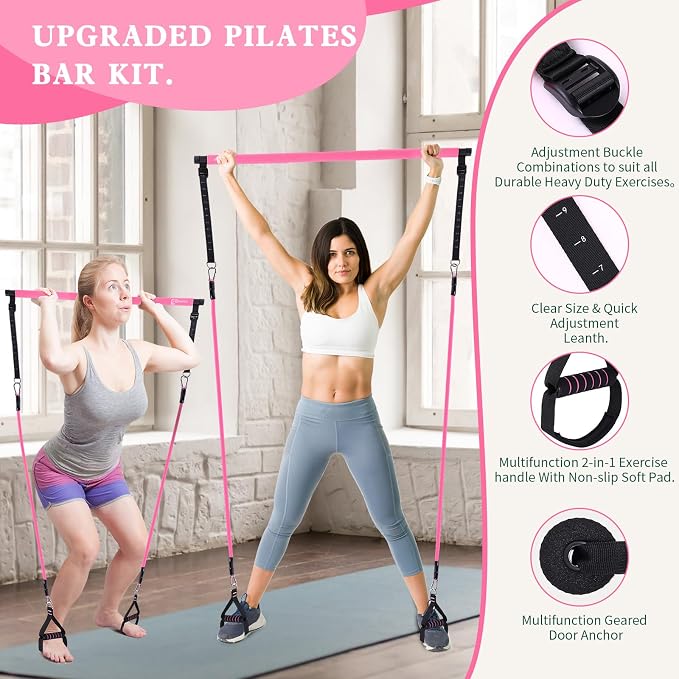 Bbtops Pilates Bar Kit with Resistance Bands,Pilates Bar with Stackable Bands Workout Equipment for Legs,Hip,Waist and Arm,Exercise Fitness Equipment for Women & Men Home Gym Yoga Pilates
