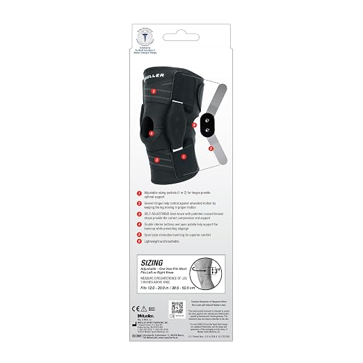 MUELLER Sports Medicine Self Adjusting Hinged Knee Brace for Men and Women,Knee Stabilizer for Compression and Pain Relief Support,Ideal-for Arthritis,Sprains,Black,One Size,(Pack of 2)