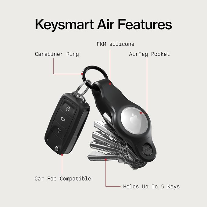 KeySmart Air - Premium Keychain Key Holder Compatible with Apple AirTag, 5 Key Organizer Keychain, Air Tags Not Included