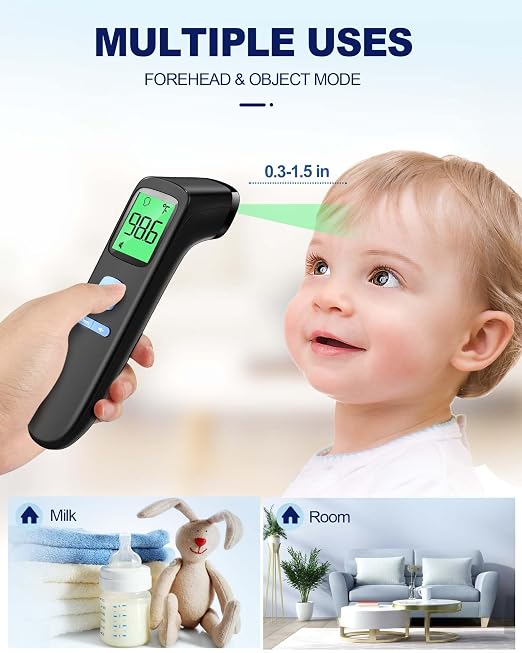 Non-Contact Forehead Thermometer for Adults and Kids, 1 Second Result | Accurate Reading with Large Display, Mute Mode, Memory Recall, Fever Alarm, Easy to use for Home & Hospital
