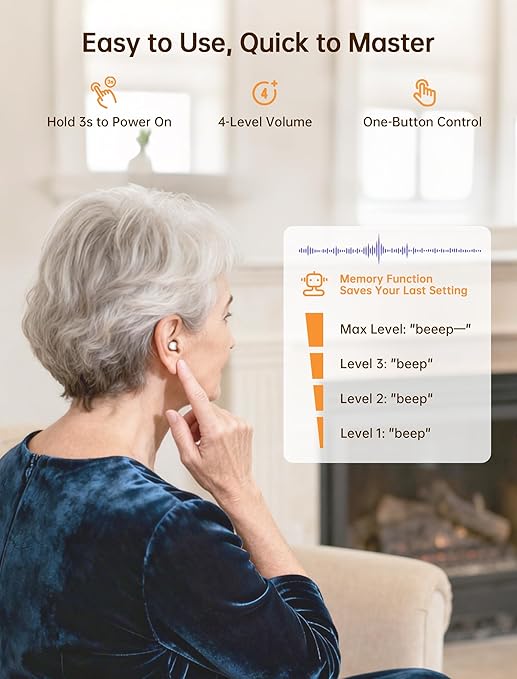 OTC Hearing Aids for Seniors, Nearly Invisible Rechargeable Hearing Aids, 100+ Hours of Charging Case Usage, Super-Mini Invisible Design, Comfort Fit in Ear Canal, AI Noise Cancellation and Clear Sound, Suitable for Various Daily Scenarios
