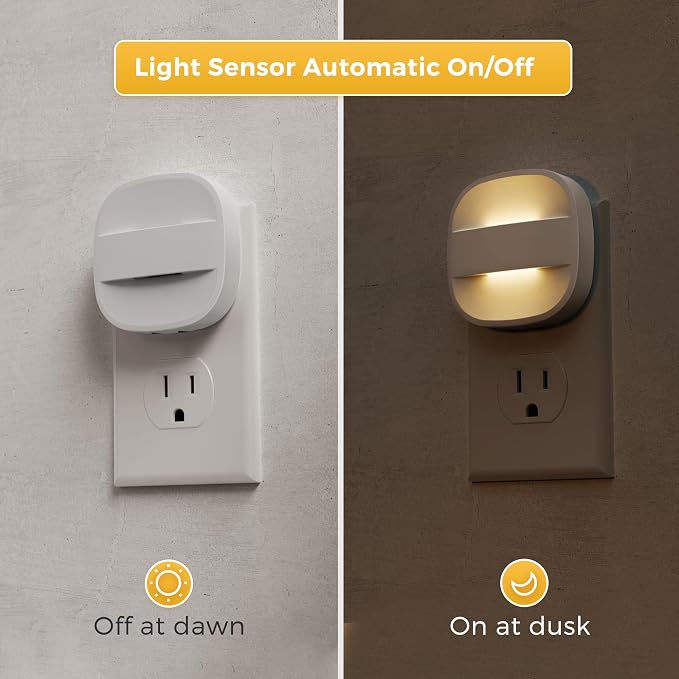 L LOHAS LED Night Lights Plug into Wall, Dimmable Night Light with Dusk to Dawn Sensor, Nightlight for Bathroom Night Light, Hallway, Kitchen, 3000K Soft White, Foldable
