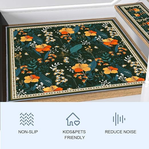 Stair Carpet Treads 1PCS, 30"X30" Indoor Safety Stair Treads for Wooden Steps, Non Slip Silent Stair Carpet, Pet-Friendly Stair Decoration Carpet, Colorful