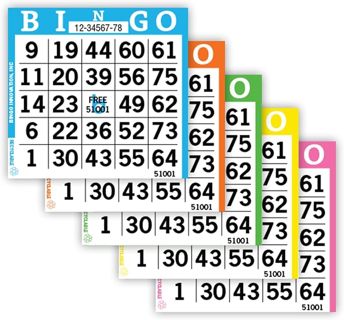 Bingo Books – 1 Face, 5 Pages Each, 100 Disposable Game Books – Large Print Dauber Sheets, Recyclable Cards for Seniors & Adults (1on5up)