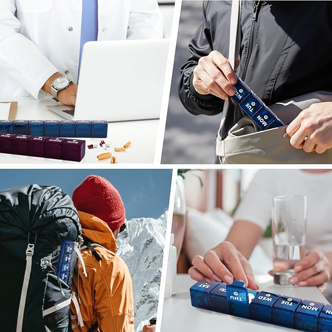 2-Pack Weekly Large Pill Organizer for Travel, 7 Day Pill Boxes and Organizer, Big Compartments Pill Case AM PM,14 Day XL Medication Organizer Dispenser for Fish Oils, Vitamin Holder Supplement