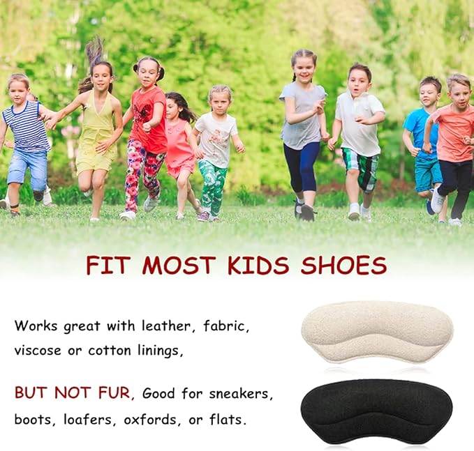 Dr. Foot’s Heel Grips for Kids and Women, Self-Adhesive Heel Cushion Inserts for Girls and Boys Prevent Heel Slipping, Rubbing, Blisters, Foot Pain - 4pairs (Beige+Black)