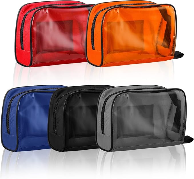 Sosation 5 Pcs 5 Colors First Aid Kit Bag Empty Emergency Medical Kit Accessory Pouches Zippered Portable Travel Medicine Bag with Transparent Window for Home Outdoor Car Supplies,8.7 x 3 x 5.1 Inch