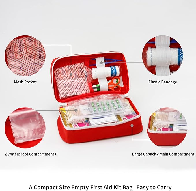 TOPASION Portable Empty First Aid Kit Bag, Travel Medicine Pouch, Small Medical Bag (2 Pieces Red)