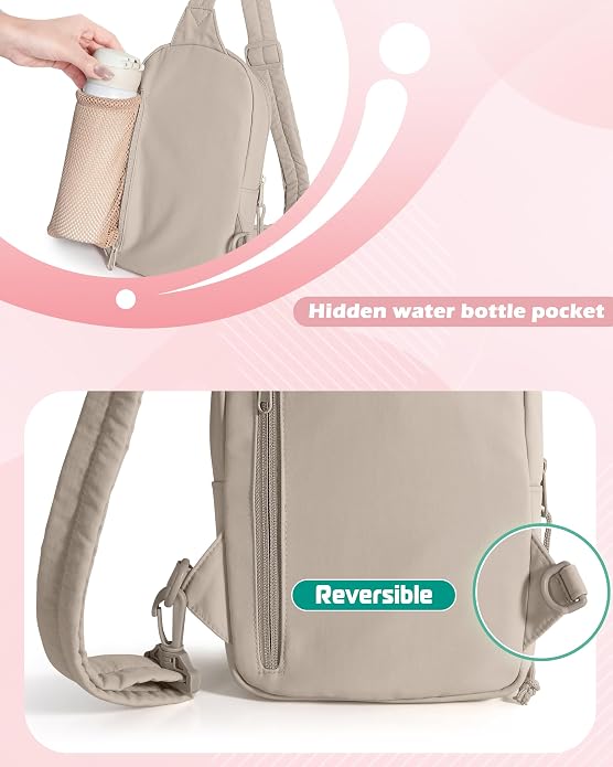 Smasrob Puffer Sling Bag for Women with RFID Blocking Pocket | Hidden Water Bottle Holder, Small Crossbody Bag with Multiple Pockets