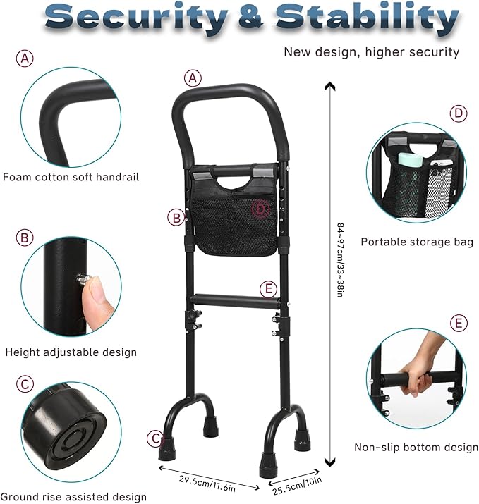 Stand Assist(Black)-Mobility Standing Aid Rail for Couch, Chair, Bedside, Toilet. Assistance Handle for People with Limited Mobility. Safety Grab Bar for Standing, Walking, Up and Down The Stairs