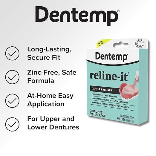 Dentemp Denture Reline Kit - Advanced Formula Reline It Denture Reliner (Pack of 2) - Denture Kit to Refit and Tighten Dentures for Both Upper & Lower Denture (Packaging May Vary)