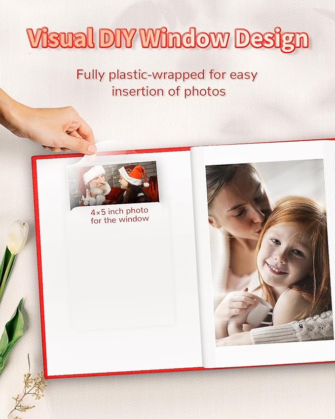 Artfeel Photo Album 4x6 with 100 Pockets,Slip-in Picture Albums,Linen Cover Memory Book with Front Window,White Page Vertical Photo Book for Wedding,Family,Anniversare,Baby,Vacation