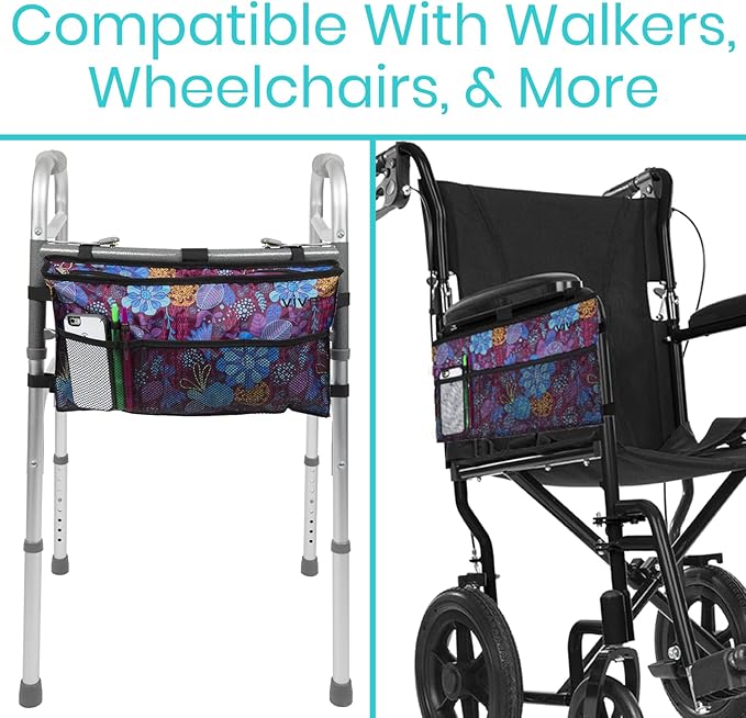 Vive Walker Bag - Accessories Wheelchair Basket Pouch (Water Resistant) - Seniors Caddy Accessory Attachment for Folding, Rolling Walkers - Carry Storage Carrier Tote - Lightweight, Universal Size