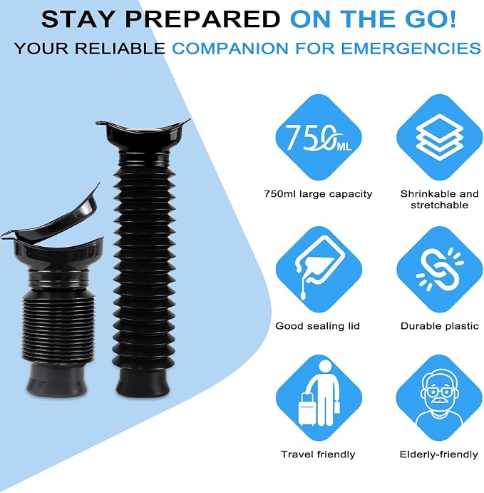 Pee Bottles for Men,Portable Urinal for Men,Collapsible Urine Bottle 750ML | Car Urinals for Men and Women,Emergency Urinal Bottle Shrinkable Pocket Toilet for Travel,Camping,Traffic Jam,Road Trips