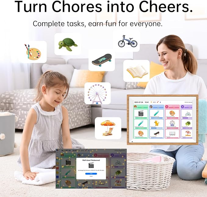 10.1" Digital Calendar – Touchscreen Smart Family Planner, Wall & Desktop | No Subscription Smart Wall Calendar with Chore Chart, Digital Photo Frame, Syncs with Google Calendar, Weekly & Monthly View