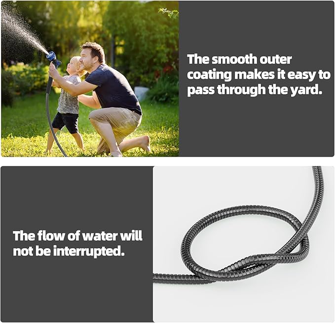 SPECILITE 75ft 304 Stainless Steel Metal Garden Hose with Nozzle (Black) | Puncture Resistant, Flexible, Never Kink & Tangle, Heavy Duty Water Pipe for Yard, Outdoor, Lawn