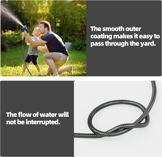SPECILITE 100ft 304 Stainless Steel Metal Garden Hose with Nozzle (Black) | Puncture Resistant, Flexible, Never Kink & Tangle, Heavy Duty Water Pipe for Yard, Outdoor, Lawn