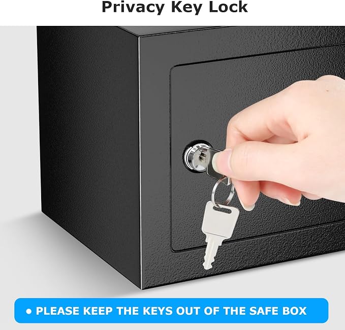Bonsaii Safe Box with Key Lock, Steel Security Lock Box, 0.23 Cubic Feet, 9.06" W x 6.69" D x 6.69" H, Small Hidden Safe for Cash Jewelry | SPCC steel, 9.06x6.69x6.69 in, pry-resistant door & hidden hinges, pre-drilled for shelf/drawer/closet, includes...