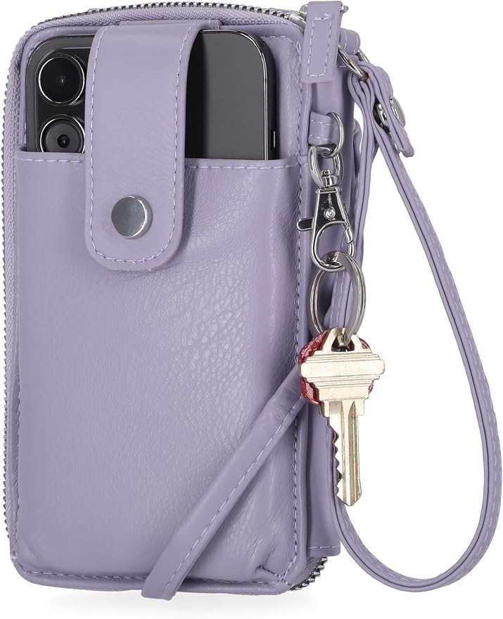 Mundi Jacqui RFID Crossbody Wallet for Women, Vegan Leather Small Travel Handbag with Phone Holder, Compact Organizer with Card Slots and Removable Strap, Vacation Purse in Iris