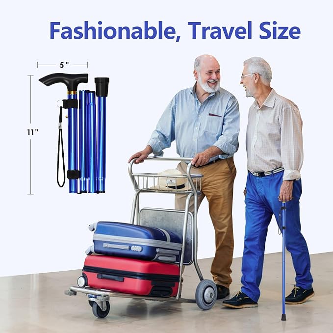 Walking Cane, Folding Cane for Man & Women, Portable Lightweight | 5-Level Adjustable Height, Collapsible Cane for Seniors Balancing Mobility Aid