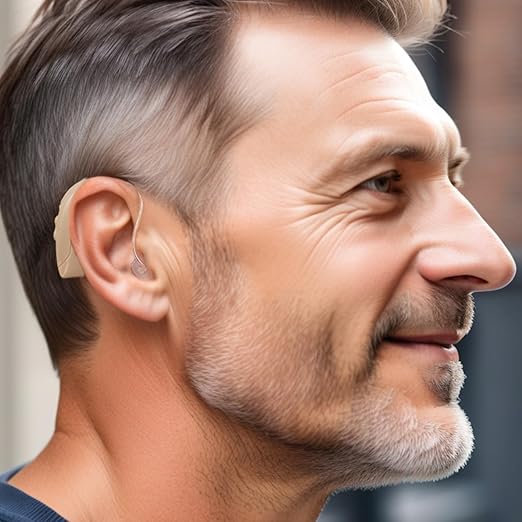 Banglijian Small Rechargeable BTE Hearing Aids for Moderate to Moderate-Severe Hearing Loss Seniors, 16-Channel Noise Reduction, Large Capacity Charging Box, Home & Travel Use (Beige)