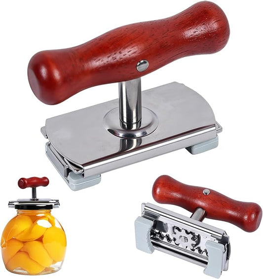 1-Pack Adjustable Jar Opener, Stainless Steel Lid Remover, Wood Handle | Non-Slip Metal Clamp, 0.4-4.1 Inch Range, Rust-Proof Quick Rinse, Adjustable Lid Remover for Seniors & Arthritic Hands