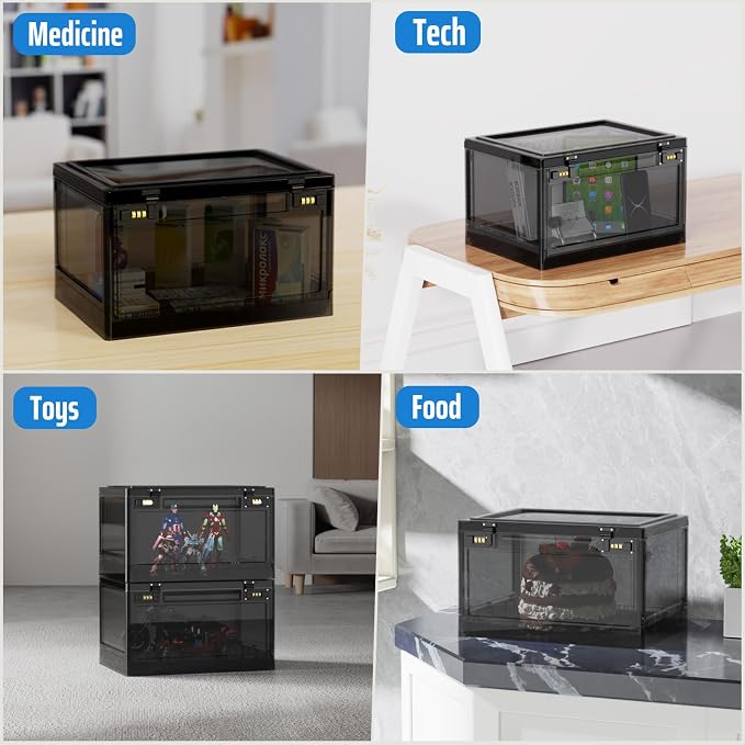 Lock Box with Locker,Lockbox for Office,School,Home Personal Items Safe,Medicine Lockable Cabinet,Food Snacks Container,Files Documents Organizer,Kids Proof Prize Box (Translucent Black)