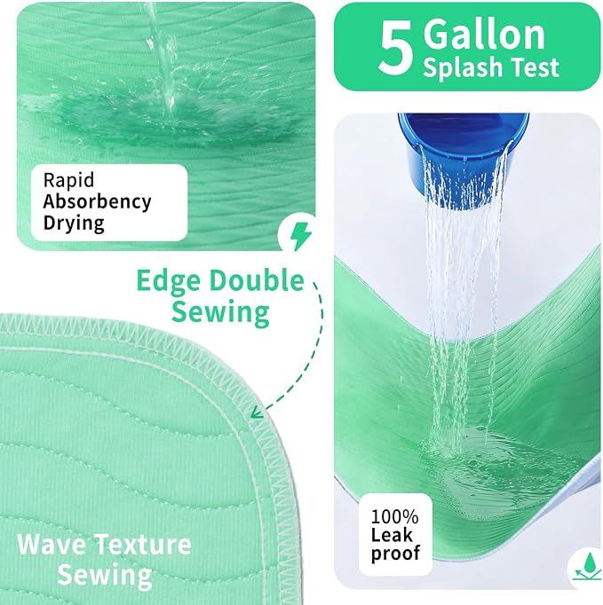 Accompagner Incontinence Bed Pads Washable Waterproof, Ultra-Absorbent Reusable Underpads for Diaper Changing, Nursing, Bedridden, Adults, Seniors, Kids and Dogs (Green, 24"x24"(Pack of 4))