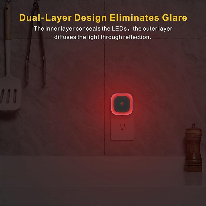 2 Pack Plug in Red Sleep Night Light with Motion Sensor & Dusk to Dawn Sensor, Soft Glow, Dimmable, LED Lights for Bedroom, Sleep, Baby Nursery, Kids, Toddler, Bathroom, Hallway, Home Decor