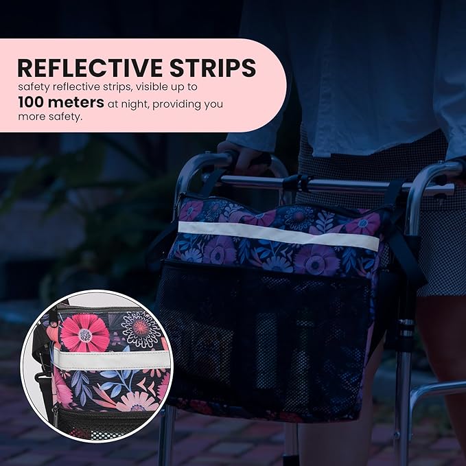 Wheelchair Accessories Backpack to Hang on Back Walker Storage Bag with Multiple Pockets for Seniors Adults