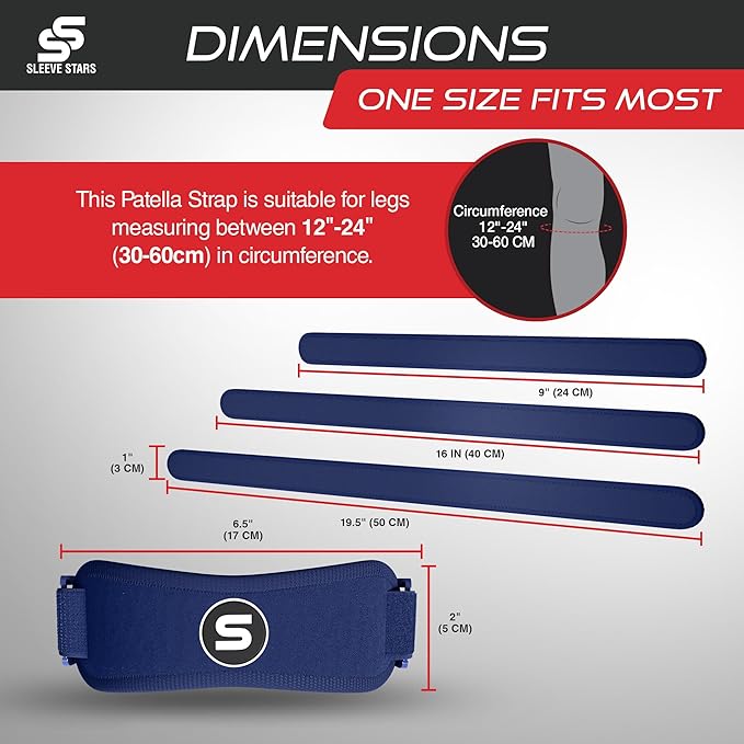 Sleeve Stars Swedish Brand Patellar Tendon Support Strap for Women & Men Effective Osgood Schlatter Knee Brace Youth & Kids Knee Brace with 3 Adjustable Length fits 12"-24" (Single/Navy Blue/Adult)