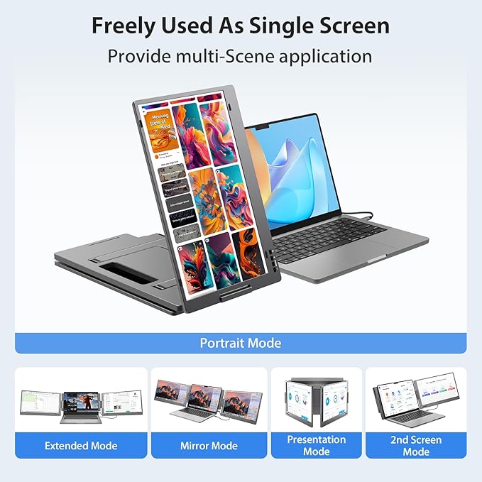 KYY Triple Laptop Screen Extender, 14" 1080P FHD IPS Dual Portable Extended Monitor, USB C Travel for 12-16'' Laptop, 210°Rotation & Kickstand, Plug and Play, X90 (Windows Only)
