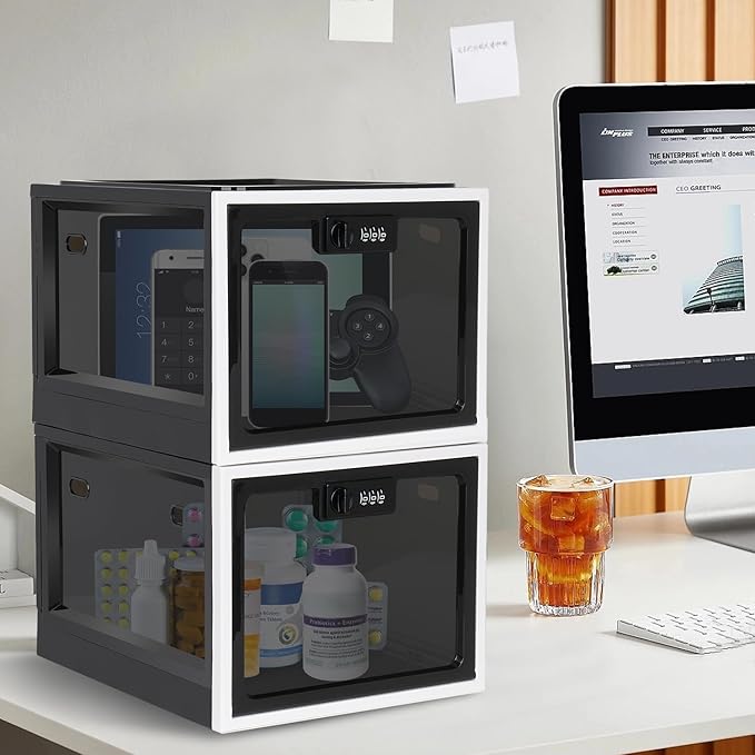 Medicine Lock Box, 2 Pack Medication Lockable Container for Refrigerator Food Safe Locking Box Tablet Phone for Kitchen Home School and Office Safety