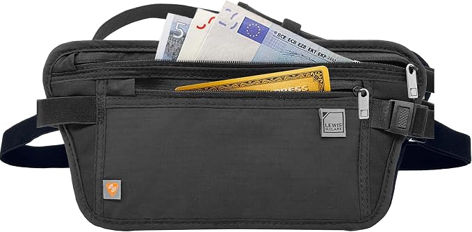Lewis N. Clark Travel Money Belt Pouch, Slim RFID Blocking Anti Theft Waist Stash Pouches for Cash, Cards and Passport Holder