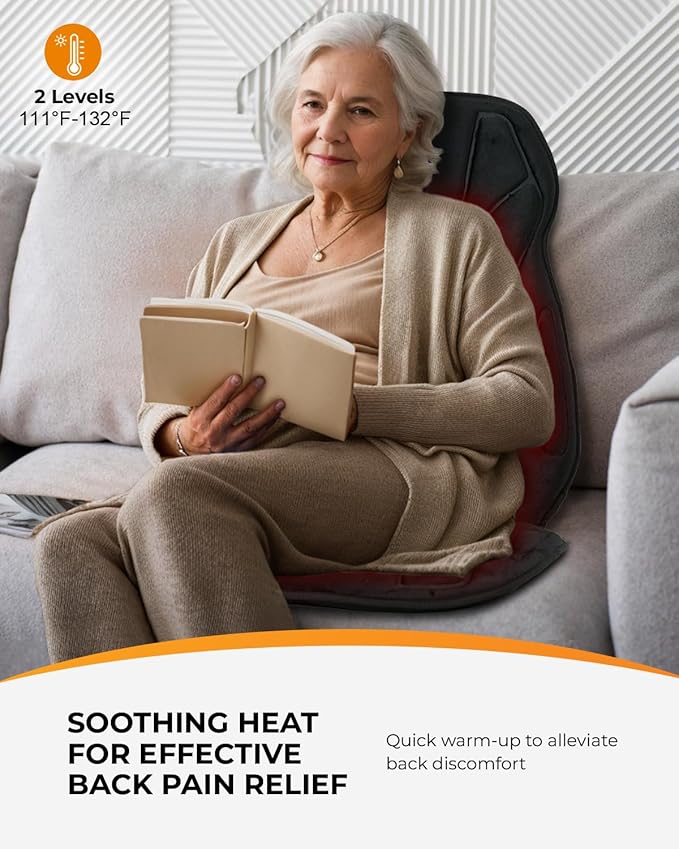 CooCoCo Vibration Back Massager with Heat, Birthday Gifts for Men Dad Husband Mom Women, Massage Chair Pad with 8 Vibrating Motors & 2 Levels Heat, Heated Seat Cushion for Home Office Use