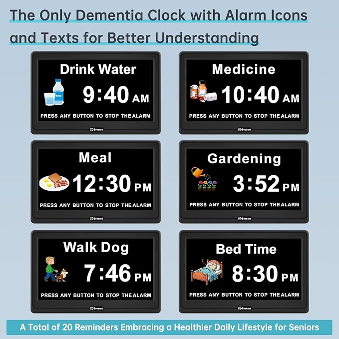 Soobest 12” Dementia Digital Clock for Seniors Extra Large, 20 Alarm Reminders Date Day Time Display for Elderly Memory Loss Alzheimers, Electric Calendar Clock, Auto DST, 1024 * 600P HD