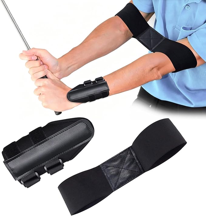RILL Golf Training Aid, Include Golf Wrist Training Aid and Arm Band, Golf Swing Training Aid to Correct Wrist Angle and Develop Muscle Memory, Posture Correcting Tool for Beginners and Pros