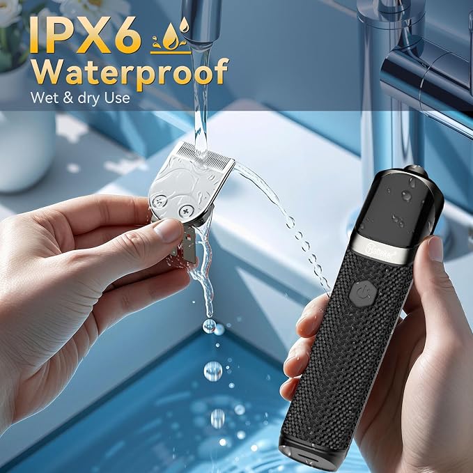 Hatteker 6-in-1 Men’s Grooming Kit, IPX6 Waterproof Electric Beard Trimmer, Cordless Hair Clipper for Beard, Nose, Ear & Body Grooming, Stainless Steel Blade with LED Display, Type-C Charging