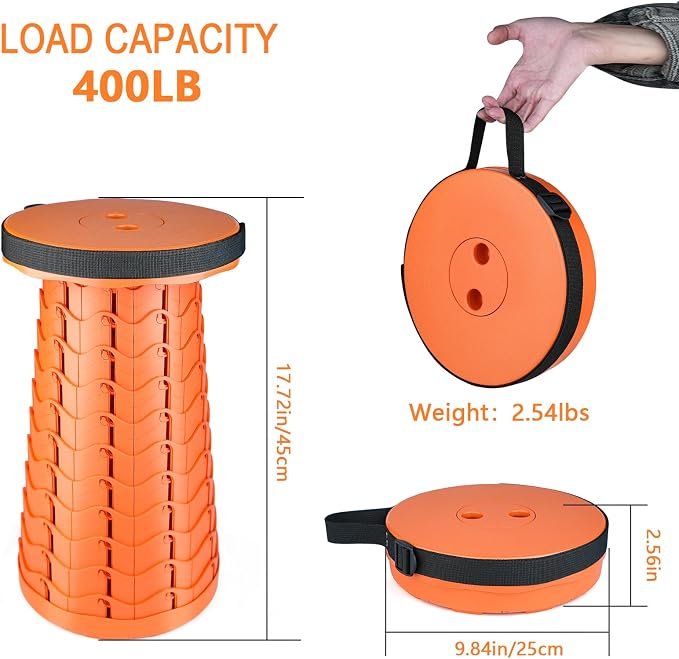 Upgraded Folding Stool Lightweight Yet More Sturdy with Load Capacity 400lbs Portable Collapsible Stool for Camping Fishing Hiking BBQ (All Orange)