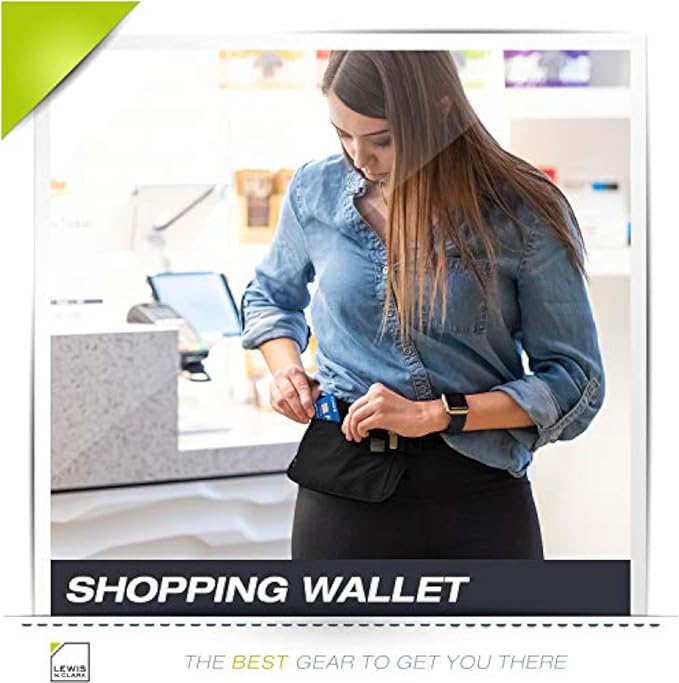 Lewis N. Clark Travel Money Belt Pouch, Slim RFID Blocking Anti Theft Waist Stash Pouches for Cash, Cards and Passport Holder