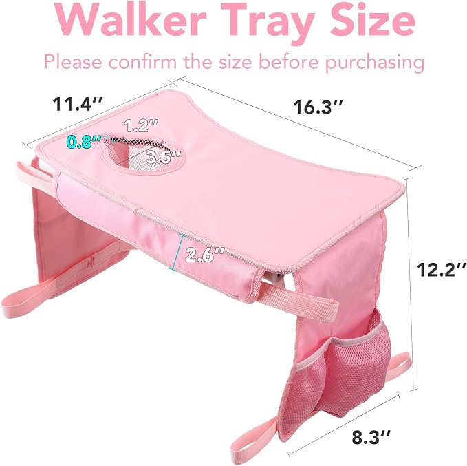 Walker Tray for Folding Walker, Non Slip Mobility Table for Seniors, Fits Most Standard Folding Walkers, Multi Functional Removable Tray, Portable Multipurpose Walker Accessories