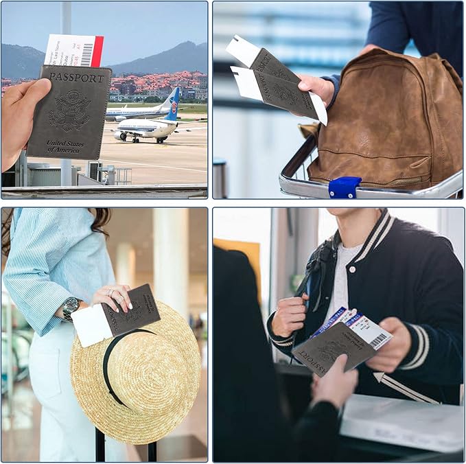 Passport Holder Cover Wallet Case RFID Blocking Leather Card Slot Travel Accessories Documents Organizer Protector for Women Men, Dark Gray