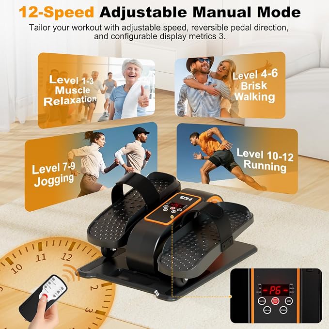 TDH Under Desk Elliptical Machine,Electric Leg Exerciser as Seen on Tv for Senior Adult,Portable Quiet Pedal Exerciser While Sitting with 12 Adjustable Speed Auto&HR Mode for Home Office