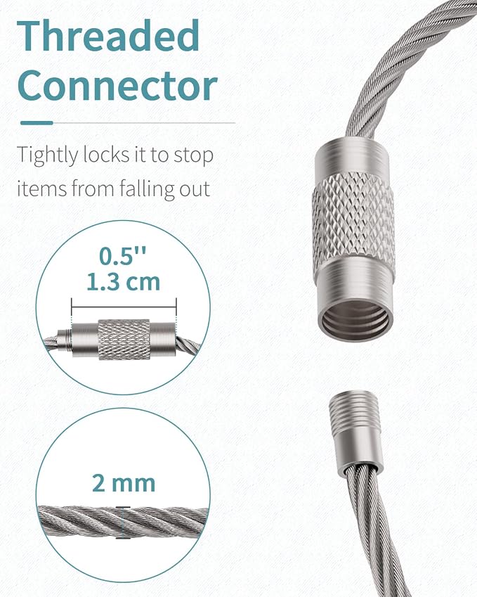 Pawfly 4"/6"/10" Wire Keychain Cable Key Ring Loop Holder 20/50/100Pcs | Large, Stainless Steel, Toughly Braided, Connectable, Corrosion Resistant, for Luggage Tag Kitchen Utensils