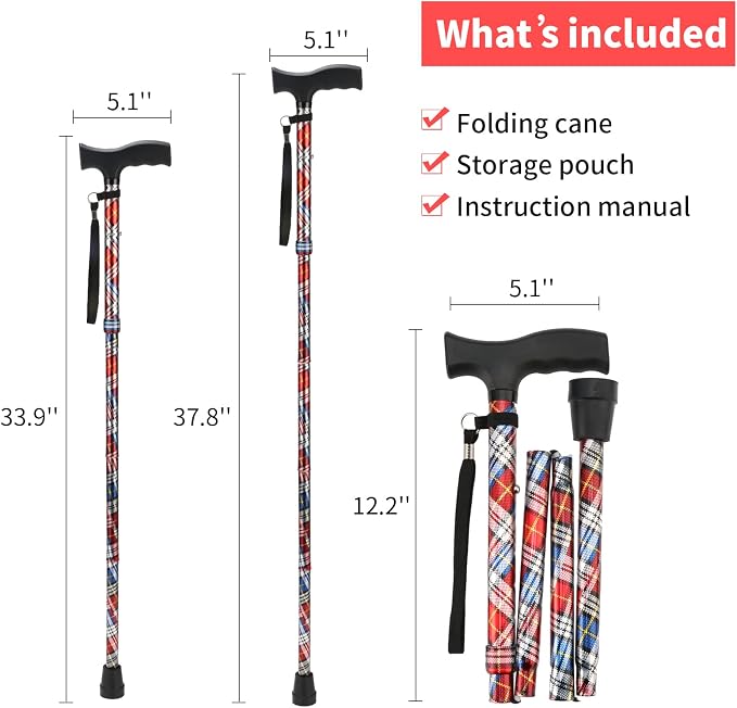 Walking Cane LIXIANG Cane for Man/Woman | Mobility & Daily Living Aids | 5-Level Height Adjustable Walking Stick | Comfortable Plastic T-Handle Portable Walking Stick Folding Cane