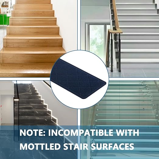 Stair Treads for Wooden Steps Indoor, 7 Pack 8" X 30" Non Slip Carpet Stair Treads with Reusable Adhesive for Elders and Dogs, Surface Polyester TPR Backing Stair Rugs,Navy