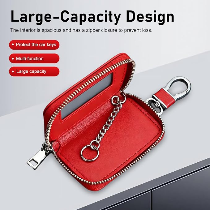 1PC Car Key Fob Case, Leather Car Key Holder for Purse, Automotive Smart Key fob Holder with Hook, for Remote Key Fob