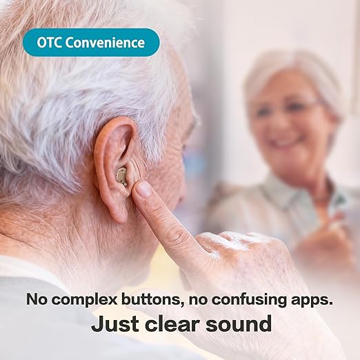 Rechargeable Hearing Aids for Seniors with Noise Cancellation, OTC Hearing Aids Digital Chips for Clear Sound, CIC In-Ear Fit Comfortable & Invisible, Charging Case Volume Control, 1 Pair, Beige